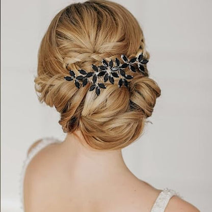 Black Wedding Crystal Hair Comb Elegant Bridal Wedding Hair Piece Teardrop Crystal Rhinestone Hair Accessories for Women Prom Party Photography - color: Black