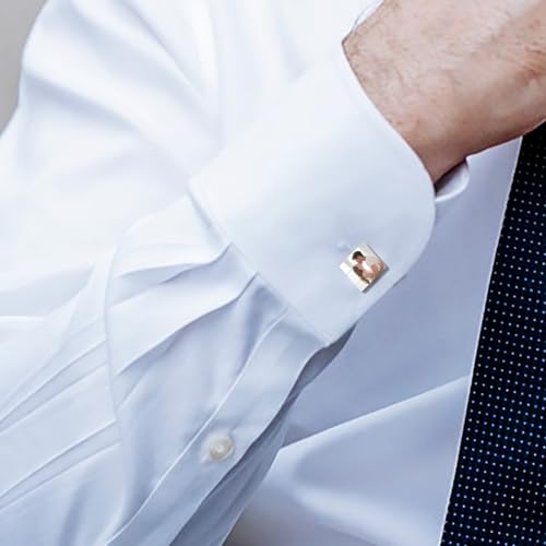 Classic Stainless Steel Cufflinks for Men Personalized Initial/Date/Photo Silver Mens Cufflinks Gift for Husband Groomsmen Groom Father of the Bride - color: Square (Photo)