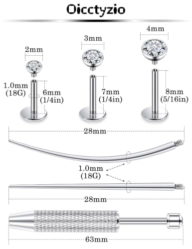 F136 Titanium 20/18/16g Flatback Earrings Nose Lip Rings Jewelry - color: White, size: 18g