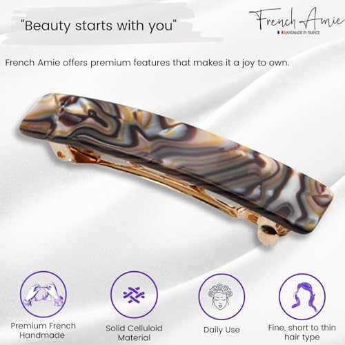 French Amie Bar Onyx Silver Grey Small 2 1/4 Inch Hair Clip Barrette | Handmade Cellulose Acetate Durable Grip For Women Girls Teens Everyday Style - color: Onyx Silver Grey
