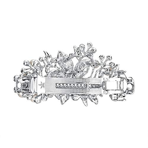 EVER FAITH Austrian Crystal Bridal Hibiscus Cream Simulated Pearl Hair Clip Barrette Blue Silver-Tone - color: Blue