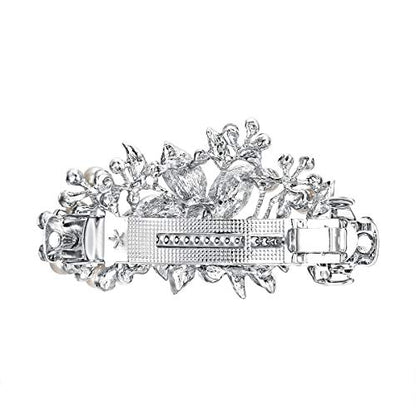 EVER FAITH Austrian Crystal Bridal Hibiscus Cream Simulated Pearl Hair Clip Barrette Blue Silver-Tone - color: Blue