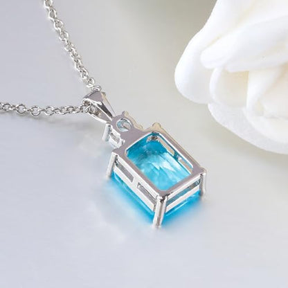 CiNily Rectangular Crystal Necklace for Women Trendy, Pendant Necklace with Chain 14K White Gold | Gold Plated Multicolor Birthstone Pendant Necklaces Boho Jewelry for Christmas Birthday Wedding - color: Silver-Blue cz