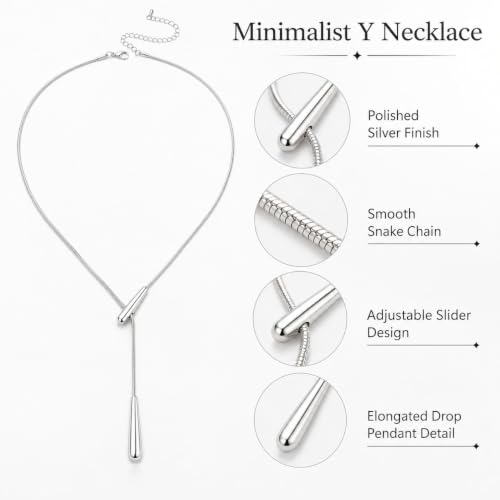 Roe Dolph Snake Chain Lariat Necklace for Women Gift Fashion Accessory Adjustable Y Necklace Sliding Bead Drop Pendant Gold Tone Silver Tone - color: A2：silver