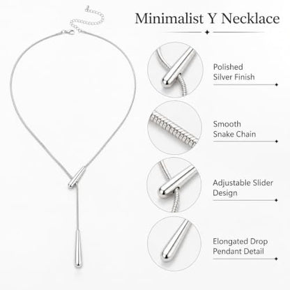Roe Dolph Snake Chain Lariat Necklace for Women Gift Fashion Accessory Adjustable Y Necklace Sliding Bead Drop Pendant Gold Tone Silver Tone - color: A2：silver