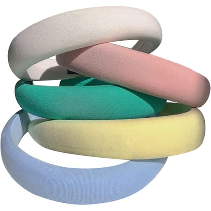 5PCS Padded Headband,Padded Headbands for Women, Wide Plain Puffy Headband, Fashion Elastic Thick Headbands, Portable Thick Hair Accessories for Barrette Styling Tools