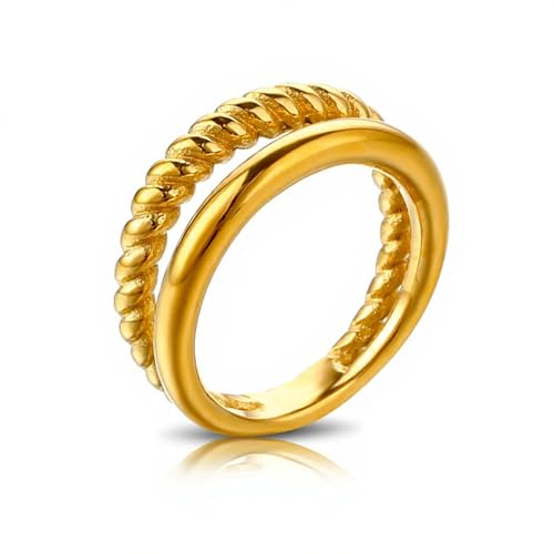 18K Yellow Gold-Plated Non-Tarnish Double Band Knuckle Ring for Women – Stackable Midi Ring, Minimalist Fashion Jewelry