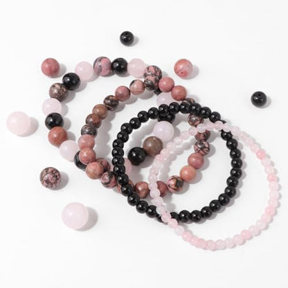 Vinswet 4pcs Beaded Bracelets for Women,Natural Healing Crystal Gemstones Bracelet,Anxiety Stress Relief Bracelet Handmade purple Jewelry Gifts for Women - color: Rose Quartz&Obsidian&Rhodonite