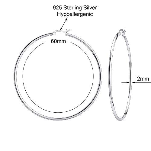 Savlano 925 Sterling silver Round Hoop Earrings for Women Comes in 30MM-65MM - size: 60 Millimeters