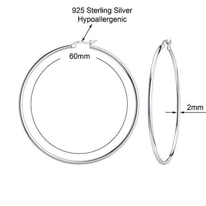Savlano 925 Sterling silver Round Hoop Earrings for Women Comes in 30MM-65MM - size: 60 Millimeters