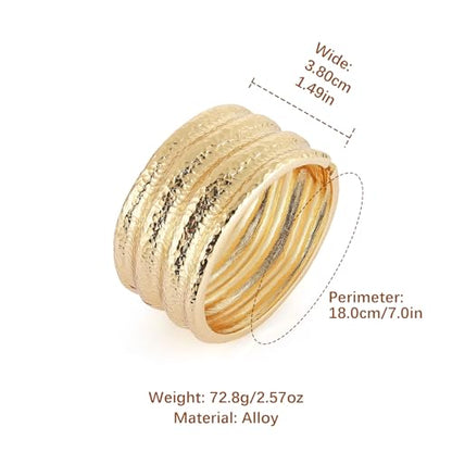 HZMAN Chunky Gold Cuff Bracelets for Women Thick Wide Bangle Bracelet Hammered Open Hinge Wrist Cuff Bracelet Jewelry Gift - color: 04.Crater Gold