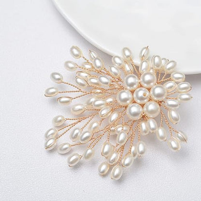 Flower White Pearl Brooch Pin for Women | Striking Large Pearl Flower Beads Statement Costume Pin Graceful Wedding Anniversary Prom Jewelry Gifts - style: Pearl3