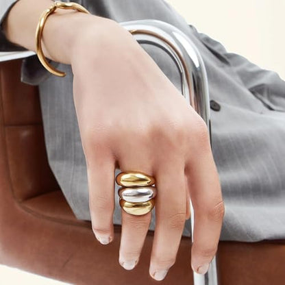 Hey Harper Gold Ring for Women - Gold Plated Stacking Waterproof & Sweatproof Jewerly Ring - Everday Non Tarnish Cute Fashion Circle Rings - style: Rebecca Ring