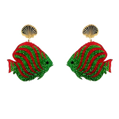 Cute Acrylic Tropical Fish Earrings Creative Parrot Hornbill Drop Dangle Earrings Stylish Animal Statement Earrings Daily Wear Jewelry for Women - color: Red Green Fish