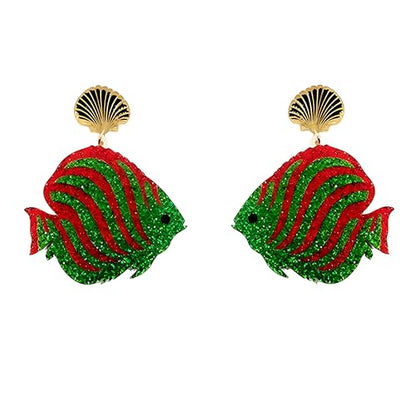 Cute Acrylic Tropical Fish Earrings Creative Parrot Hornbill Drop Dangle Earrings Stylish Animal Statement Earrings Daily Wear Jewelry for Women - color: Red Green Fish