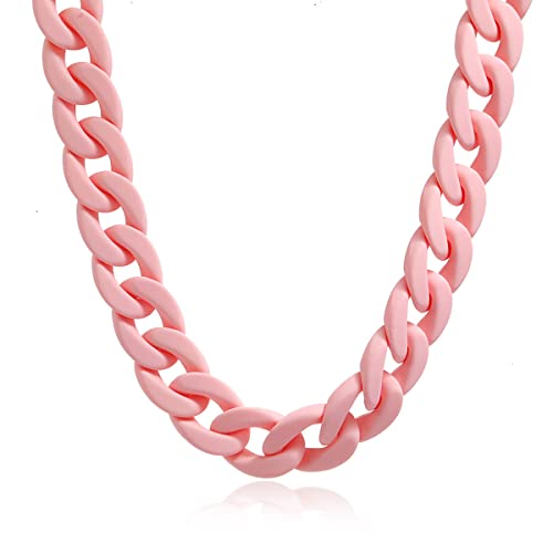 Fashion Multicolor Acrylic Figaro Chain Necklace Cuban Thick Chunky Resin Link Curb Chain Necklace for Women Girl Party Festival Jewelry - color: D pink