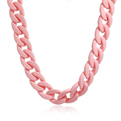 Fashion Multicolor Acrylic Figaro Chain Necklace Cuban Thick Chunky Resin Link Curb Chain Necklace for Women Girl Party Festival Jewelry - color: D pink