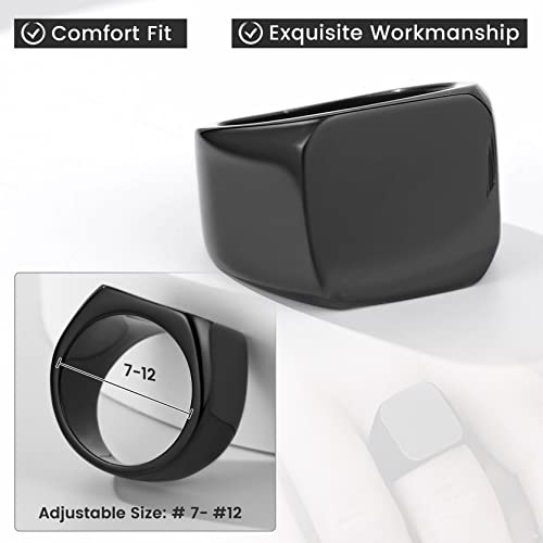 GoldChic Jewelry Personalized Signet Rings Men Women, Stainless Steel Custom Photo Bold Square/Oval Monogram/Old English Initial Pinky Stacking Statement Ring in Black/Silver/Gold (Size 7-14) - color: Black-Blank - Square
