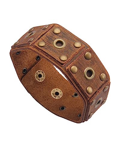 Jeilwiy Punk Leather Wristbands for Men Bracelets Handmade Wide Cuff Bangle Braided Jewelry Black Brown Adjustable - Punk Father's Gifts - color: Leather Wristband