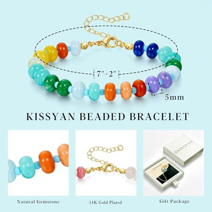KissYan Beaded Bracelets for Women, Natural Gemstone Boho Bracelet | Colorful Handmade Stone Bead Bracelet for Summer Beach Wear, Dopamine Jewelry Gifts - style: 05-Vitality