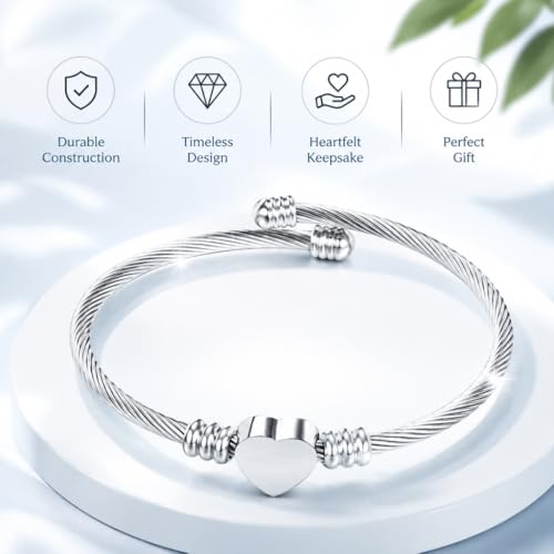 Stainless Steel Heart Charm Snake Chain Bracelet - Adjustable Silver Bangle for Women, Hypoallergenic Waterproof Jewelry Gift for Birthday, Anniversary, Valentine's Day - color: Silver White-C