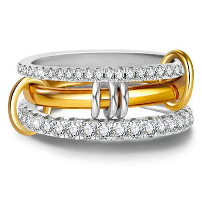 COOSLIM Gold Stackable Rings for Women Non Tarnish, Dainty Stackable 18k Gold Plated Interlocking Ring Stack Set CZ Cubic Zirconia Rings, Gold Knuckle Women Rings Set - color: gold sliver-1, size: 8