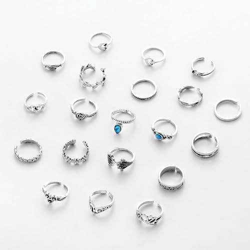 Bohemian Toe Rings for Women Vintage Turquoise Stackable Toe Ring Set Summer Hawaiian Beach Adjustable Toes Rings Ocean Foot Jewelry - style: 20PCS