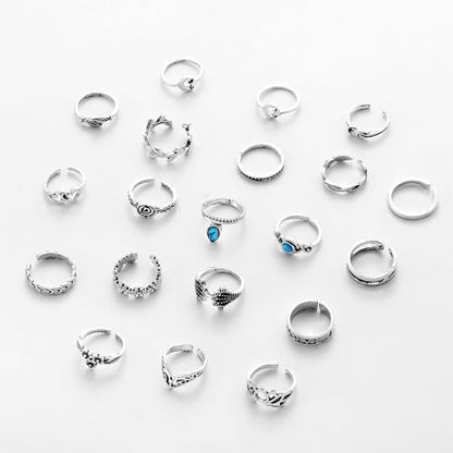 Bohemian Toe Rings for Women Vintage Turquoise Stackable Toe Ring Set Summer Hawaiian Beach Adjustable Toes Rings Ocean Foot Jewelry - style: 20PCS