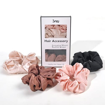 Hair Scrunchies for Women - Hair Ties No Damage Both for Thick Hair or Thin Hair Curl Hair No Crease Scrunchies Ponytail Holder No Hurt Your Hair - color: Black Brown Pink Light Pink