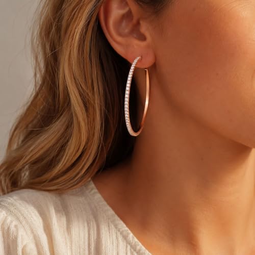 Big Chunky Gold Hoop Earrings for Women Beaded Large Statement Earrings Lightweight Fashion Jewelry Daily Wear Party Gift - color: D3:rose gold hoop 8cm