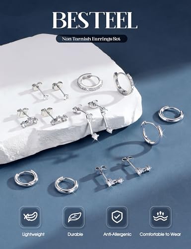 BESTEEL 7Pairs Hypoallergenic Gold Plated Earrings for Women Earring Stacks | Trendy Small Stud Huggie Hoop Earring Stacks Set Surgical Steel Cartilage Helix Jewelry for Sensitive Ears Birthday Gifts - style: S - Small