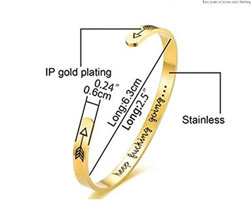 Inspirational Open Bracelet Cuff for Women Men Engraved Keep Fucking Going Bracelet Bangle Stainless Steel Arrow Bracelet Fashion Wristband Jewelry - color: A:Gold/Keep Fucking Going