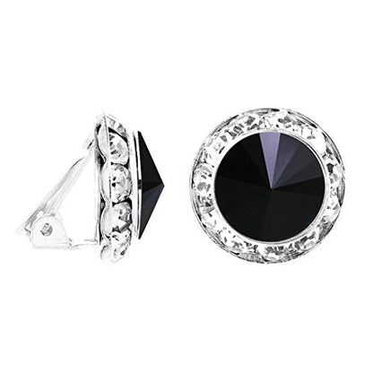 Rosemarie & Jubalee Women's Timeless Classic Statement Clip On Halo Earrings Made With Premium Crystals - color: 20mm, Jet Black Silver Tone