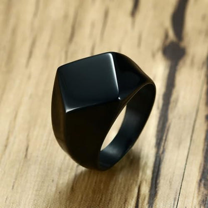 MYNENEY Stainless Steel Square Shape Signet for Men Statement Ring - color: Rhombus Black