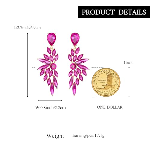 Women's Wedding Bridal Earrings Prom Dangle Earring | Shiny Crystal Teardrop Multi Marquise Cluster for Bride Bridesmaid Bling Jewelry Costume Party Accessories - color: 05-Fuchsia