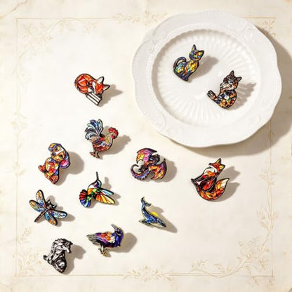 4/6/9/10/12/16/20PCS Cute Enamel Pins Bulk Set, Art Aesthetic Lapel Brooches, Humorous Quote Pins for Backpacks Jackets Hats Bags, Novelty Cool Badges for Women, Men, Teens, Kids - style: 12pcs Animal