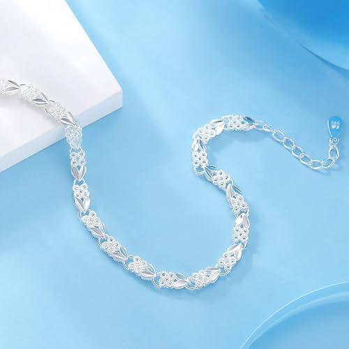 925 Sterling Silver Plated Heart Charm Bracelet for Women - Dainty Chain Love Gift Idea - style: Style12