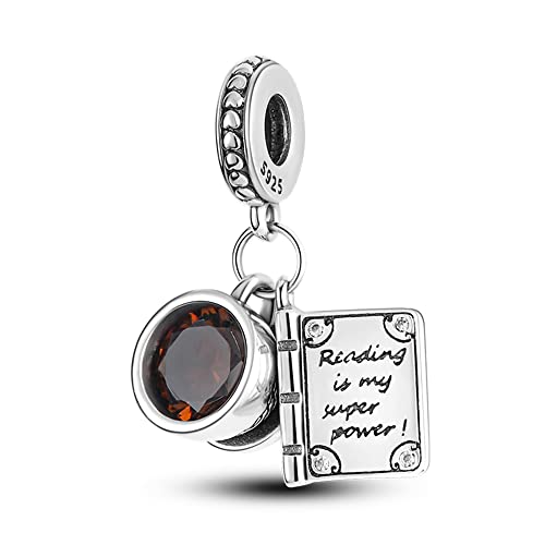 KUNSIR Charms Beads fits Pandora Charm bracelets for Woman 925 Sterling Silver Dangle Pendant Bead Jewelry Beads Gifts Happy Birthday Charms for Women Bracelet&Necklace - style: Coffee Book Charm
