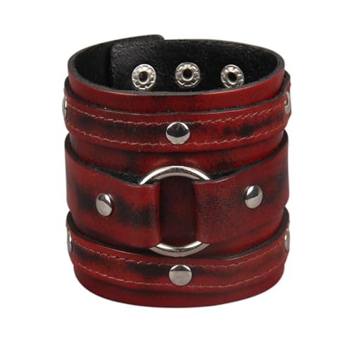 Jeilwiy Punk Leather Wristbands for Men Bracelets Handmade Wide Cuff Bangle Braided Jewelry Black Brown Adjustable - Punk Father's Gifts - color: Red Leather Cuff Bracelet