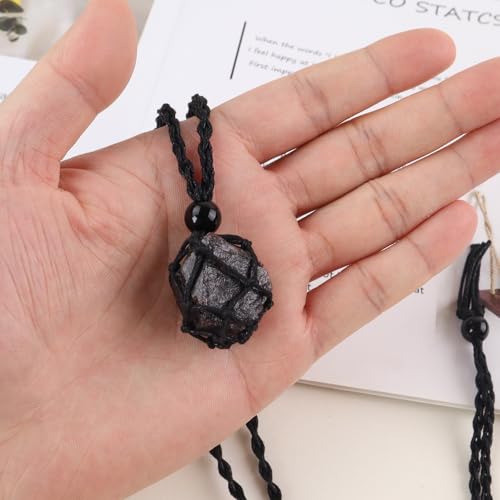 weryerker Natural Gemstone Pendant Necklace Healing Crystal Stone Pendant with Hand-Woven Rope Adjustable for Women Men - color: 1pc Garnet