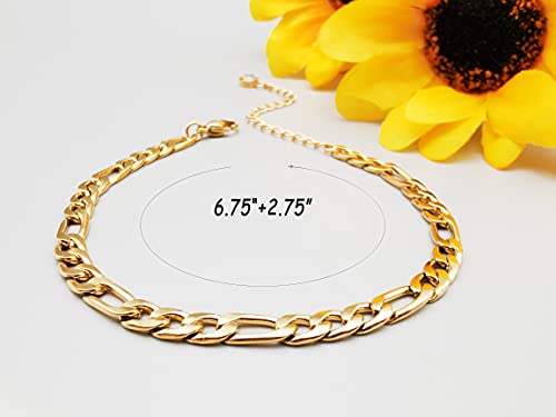 Dainty Bracelets for Women Paperclip Chain Bangles Handmade Tiny Cute Oval and Round Beaded Bracelet 316L Stainless Steel Jewelry Gift for Best Friend - style: Figaro Chain Gold