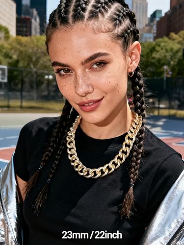 Chunky Gold Necklace for Women, 14K Gold Cuban Chain with Oval Spring Ring, 13MM/16MM/23MM 14K Gold Plated Womens Gold Chain Necklace Hip Pop Trendy Jewlry Gifts - size: 22 inchs, style: 23MM -14K Gold