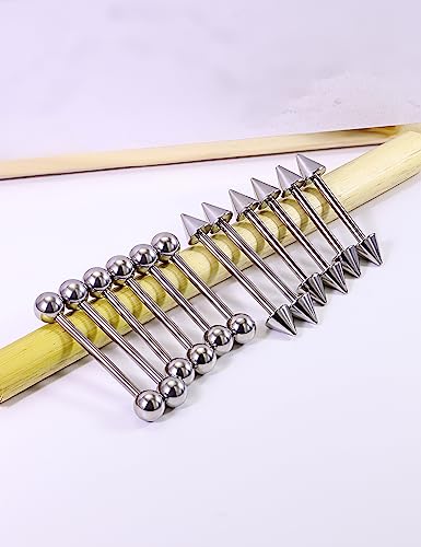 14G Nipple Piercing Jewelry Tongue Rings Surgical Steel Silver Tongue Nipple Barbell Bar Piercing Jewelry for Women 14mm 16mm 19mm - color: A:Silver Tone