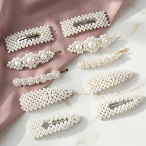 10pcs Pearl Hair Clips Large Snap Pins Barrettes for Women Cute Pearl Hair Accessories for Party Wedding Daily Styling