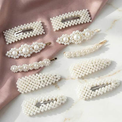 10pcs Pearl Hair Clips Large Snap Pins Barrettes for Women Cute Pearl Hair Accessories for Party Wedding Daily Styling