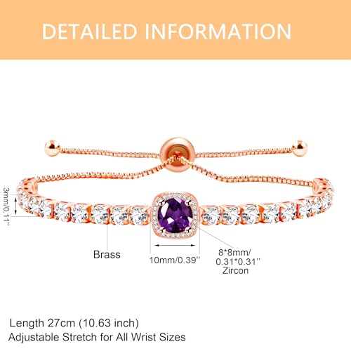 Sparkling CZ Tennis Bracelets for Women, Birthstone Slider Bolo Bracelets Trendy Birthday Valentine's Day Jewelry for Women Lady - color: Purple