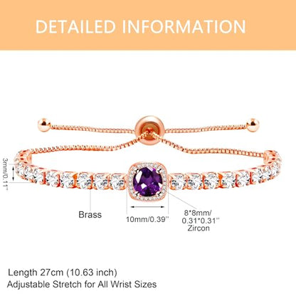 Sparkling CZ Tennis Bracelets for Women, Birthstone Slider Bolo Bracelets Trendy Birthday Valentine's Day Jewelry for Women Lady - color: Purple