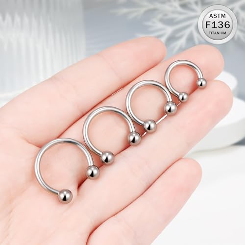 Ruifan 20G 18G 16G 14G 12G 8G 6G 4G 2G Horseshoe Nose Ring Titanium Septum Rings Piercing Jewelry Internally Threaded Gauges Cartilage Conch Helix Rook Lip Tragus Earring Hoop Eyebrow For Women Men - size: Ball: 12G - 10MM
