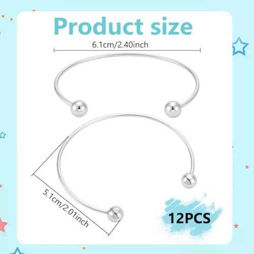 UNICRAFTALE 12Pcs Adjustable Wire Blank Bracelet Stainless Steel Torque Bangles Cuff Bangles with Soldered Round Beads Blank Bracelet for Crafting DIY Jewelry Making
