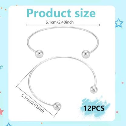 UNICRAFTALE 12Pcs Adjustable Wire Blank Bracelet Stainless Steel Torque Bangles Cuff Bangles with Soldered Round Beads Blank Bracelet for Crafting DIY Jewelry Making